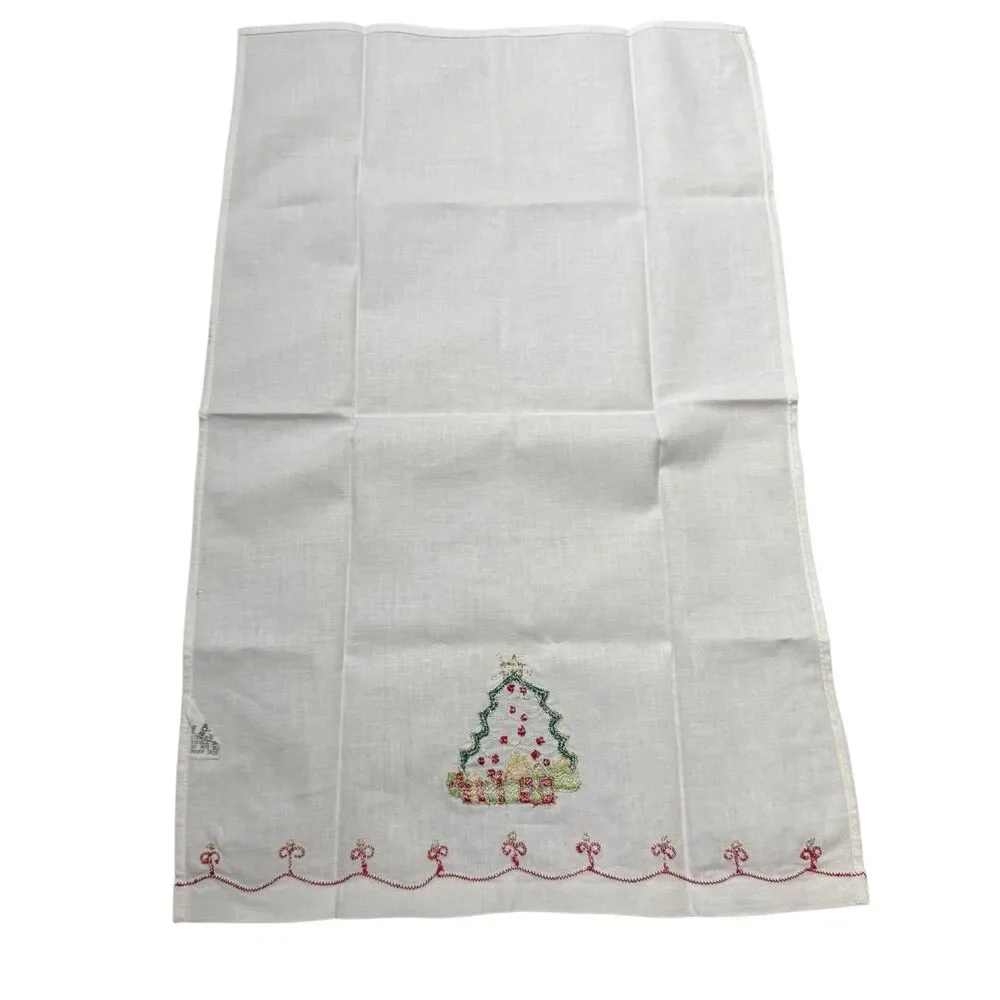 Vintage Lillian Vernon Christmas Tree Applique Tea Towels Set of 2 Guest Hand